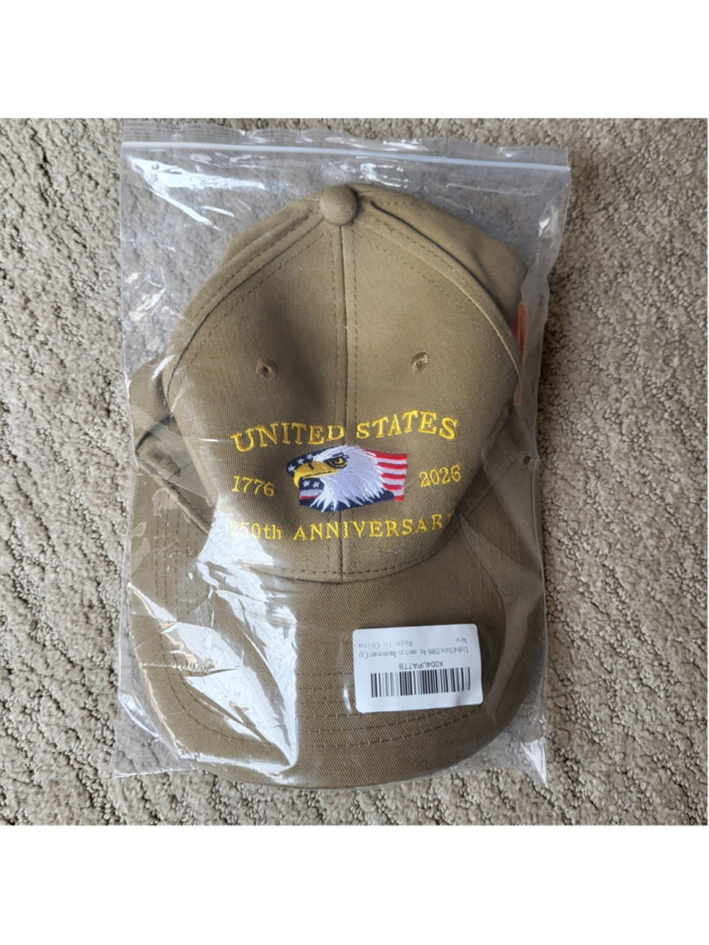 Men’s 250th Anniversary USA Hat – Patriotic Embroidered Baseball Cap – Khaki–NIP - Picture 3 of 11